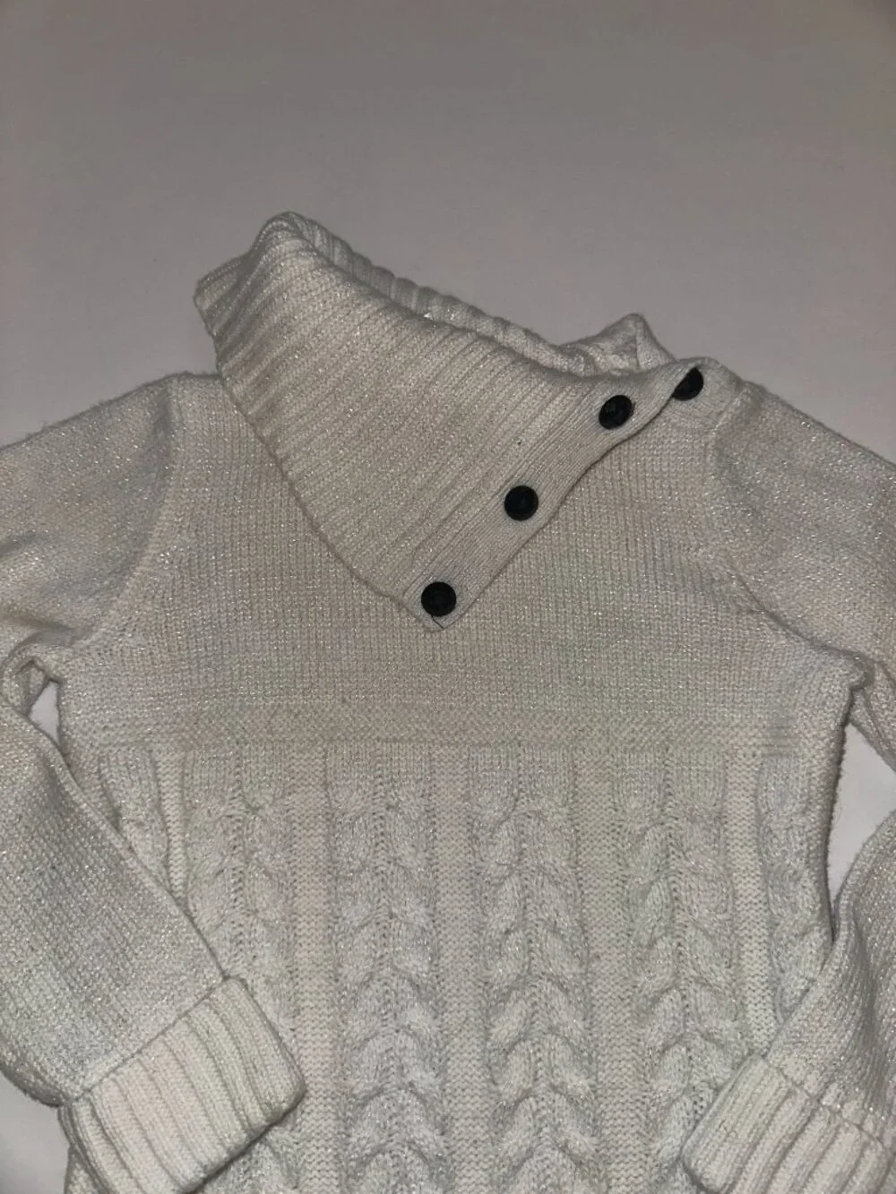 Gymboree Sweater Dress Girls Size 6 white foldover collar w/ buttons cable knit